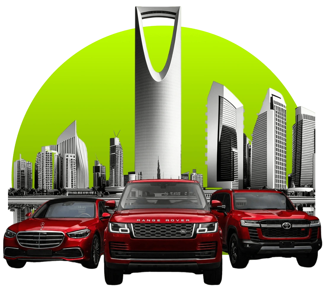 سيارة SUV حمراء أمام أفق الرياض